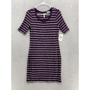 Kensie Women's T Shirt Dress Short Sleeve Striped Purple Marled Lined Small